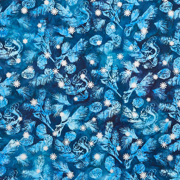 Artisan Batiks - Evergreen Ice Pine Branches Squirrels Water Yardage