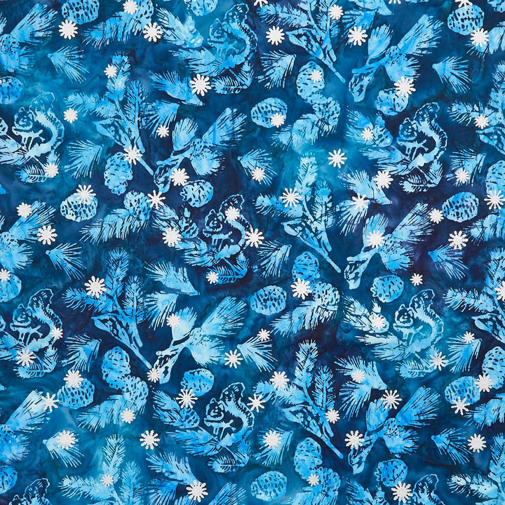 Artisan Batiks - Evergreen Ice Pine Branches Squirrels Water Yardage