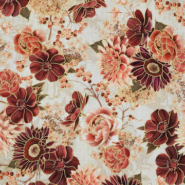 Hello Fall - Florals Linen Metallic Yardage