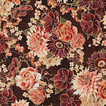 Hello Fall - Florals Chestnut Metallic Yardage