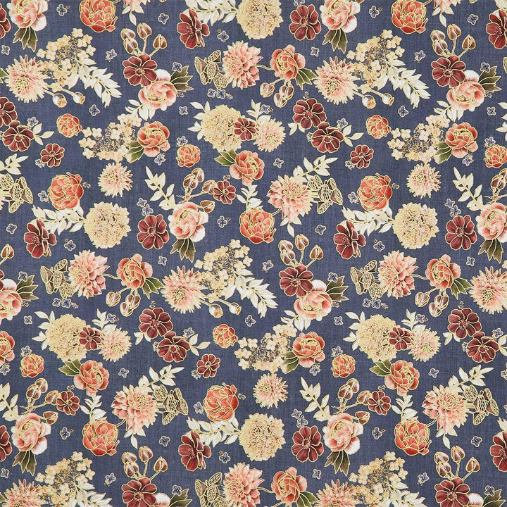 Hello Fall - Tossed Florals Denim Metallic Yardage