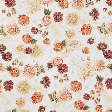 Hello Fall - Tossed Florals Linen Metallic Yardage