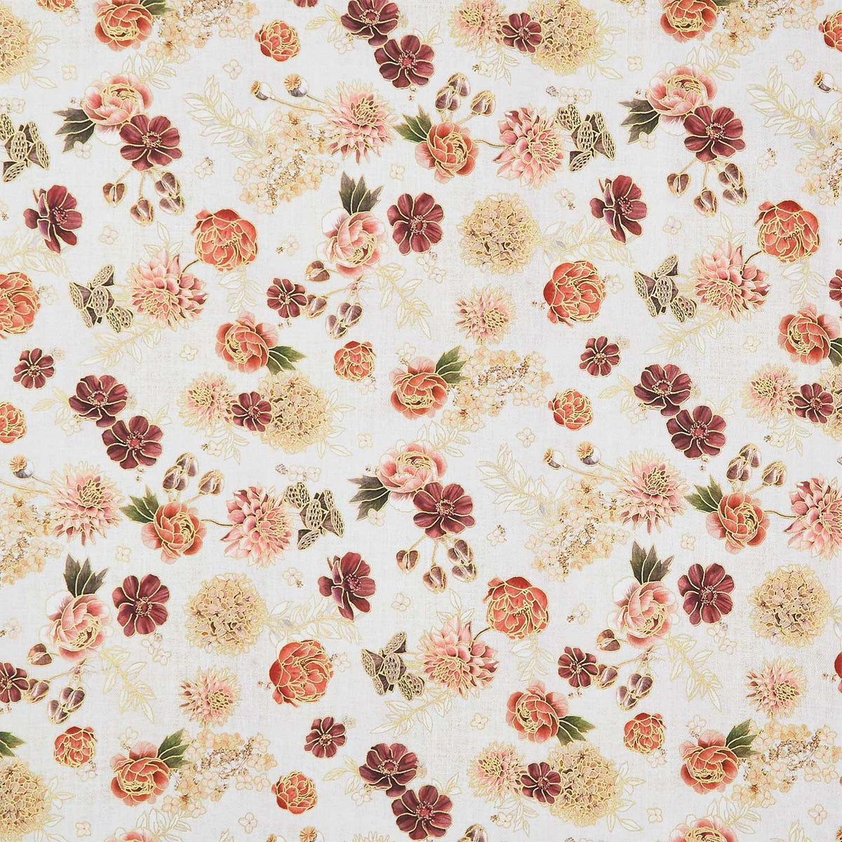 Hello Fall - Tossed Florals Linen Metallic Yardage