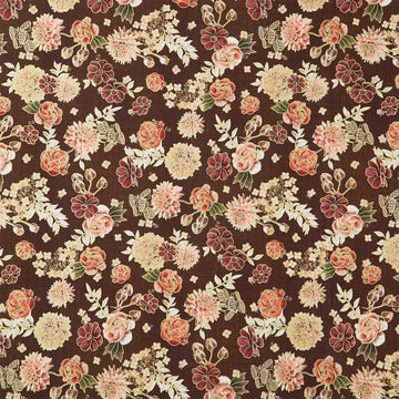Hello Fall - Tossed Florals Chestnut Metallic Yardage