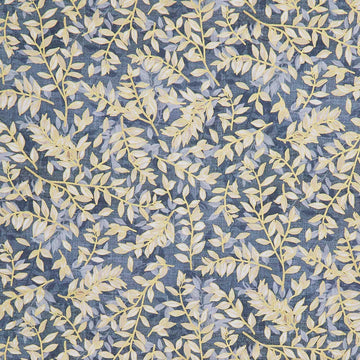 Hello Fall - Leaf Vines Dusty Blue Metallic Yardage