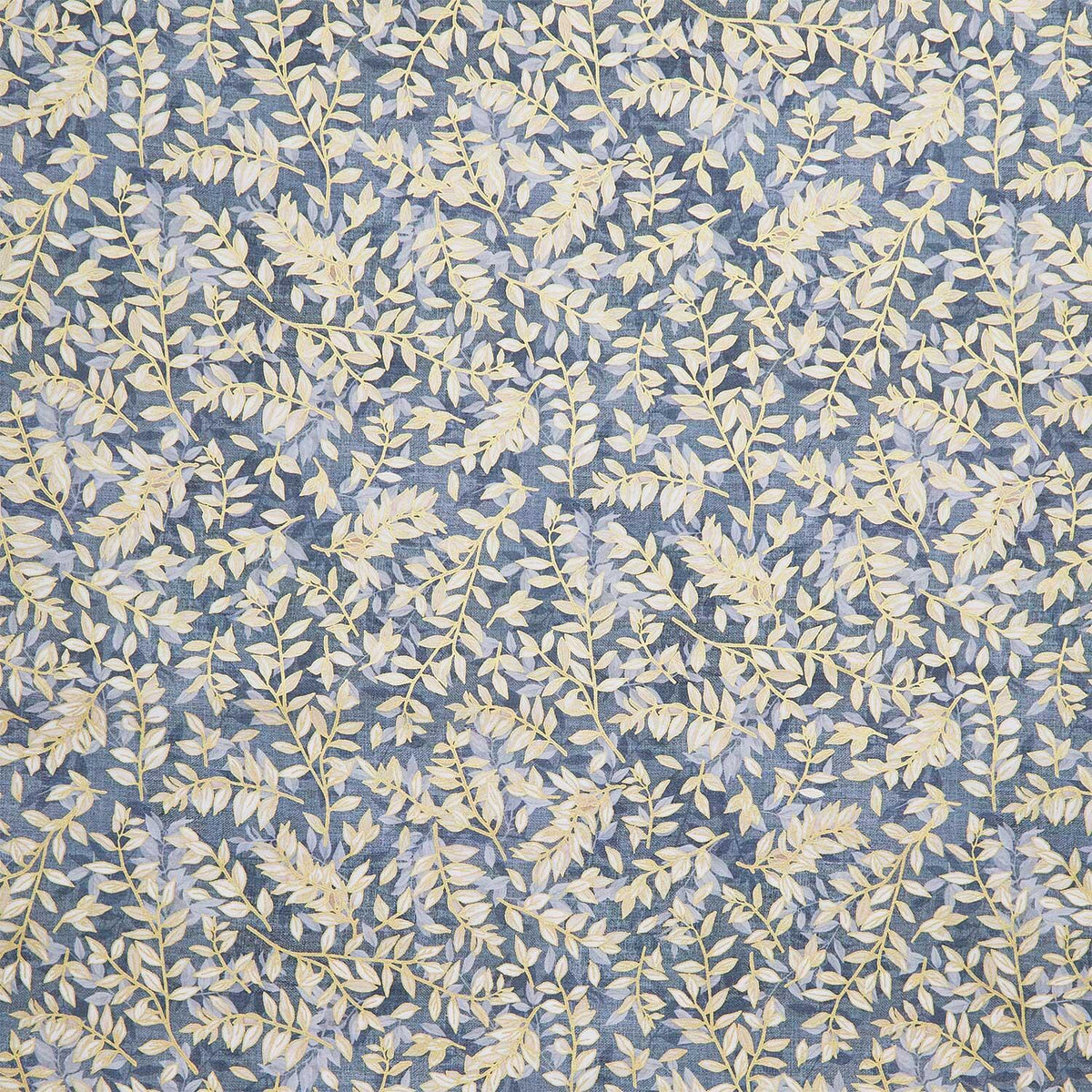 Hello Fall - Leaf Vines Dusty Blue Metallic Yardage