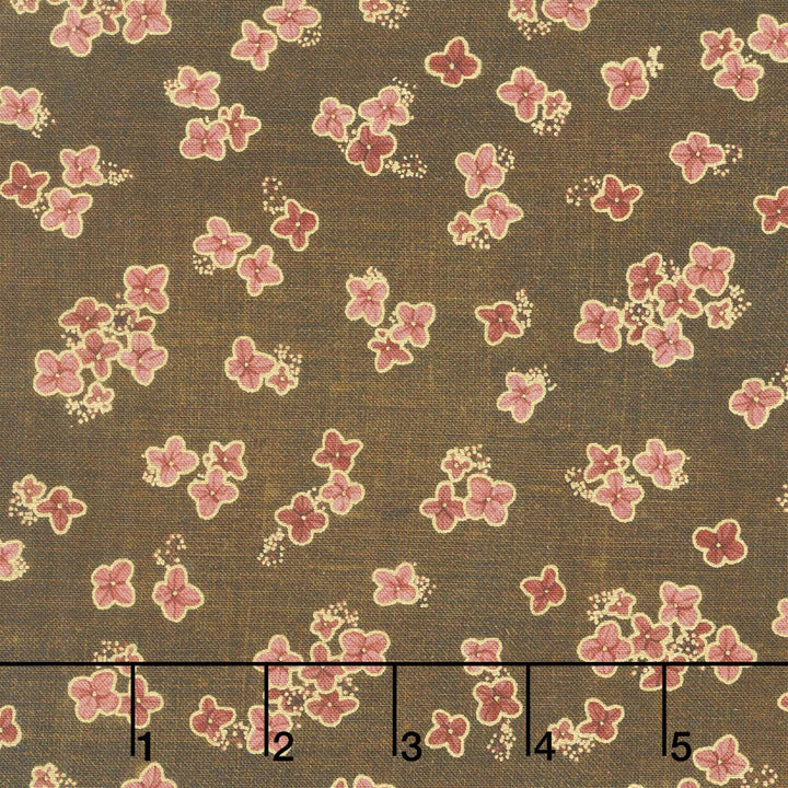 Hello Fall - Small Flowers Chestnut Metallic Yardage