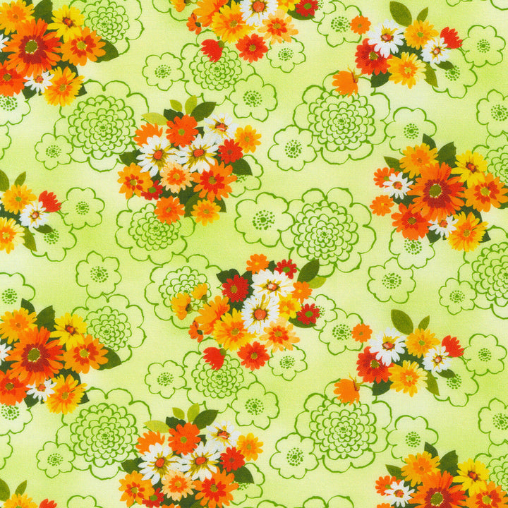 Cascading Flowers - Green Yardage