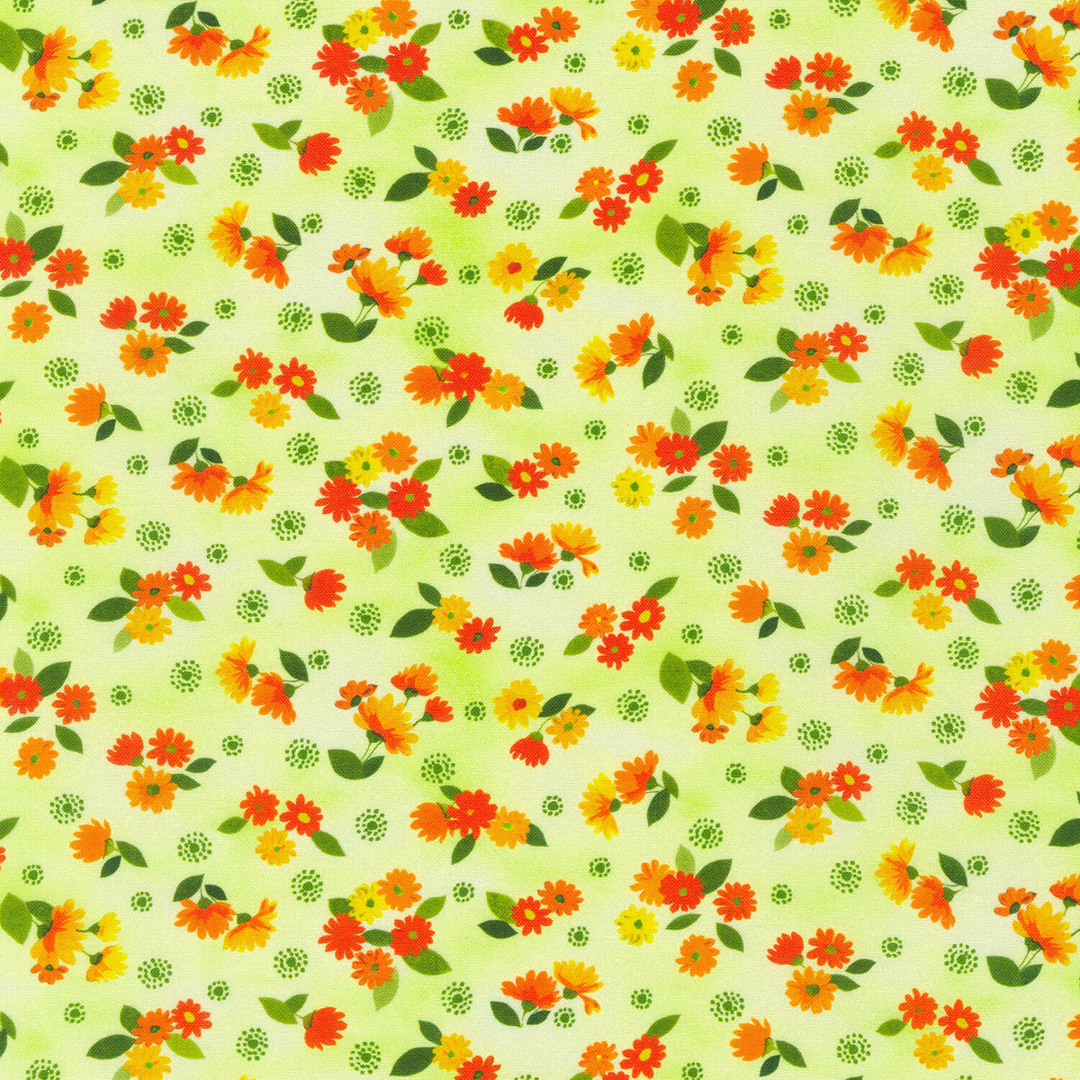 Cascading Flowers - Toss Flowers Green Yardage