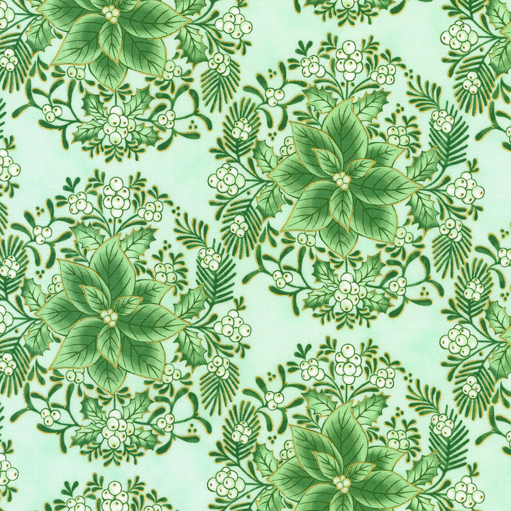 Holiday Flourish-Festive Finery - Elegant Poinsettia Fresh Sage Yardage