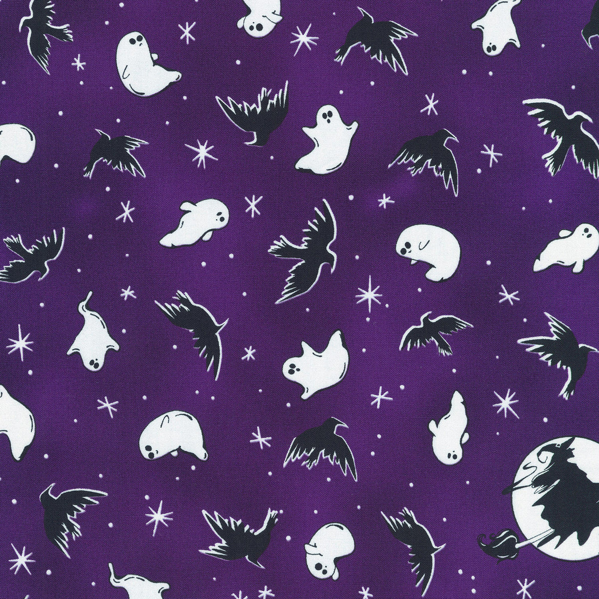 Lights Out - Ghosts and Crows Midnight Purple Yardage
