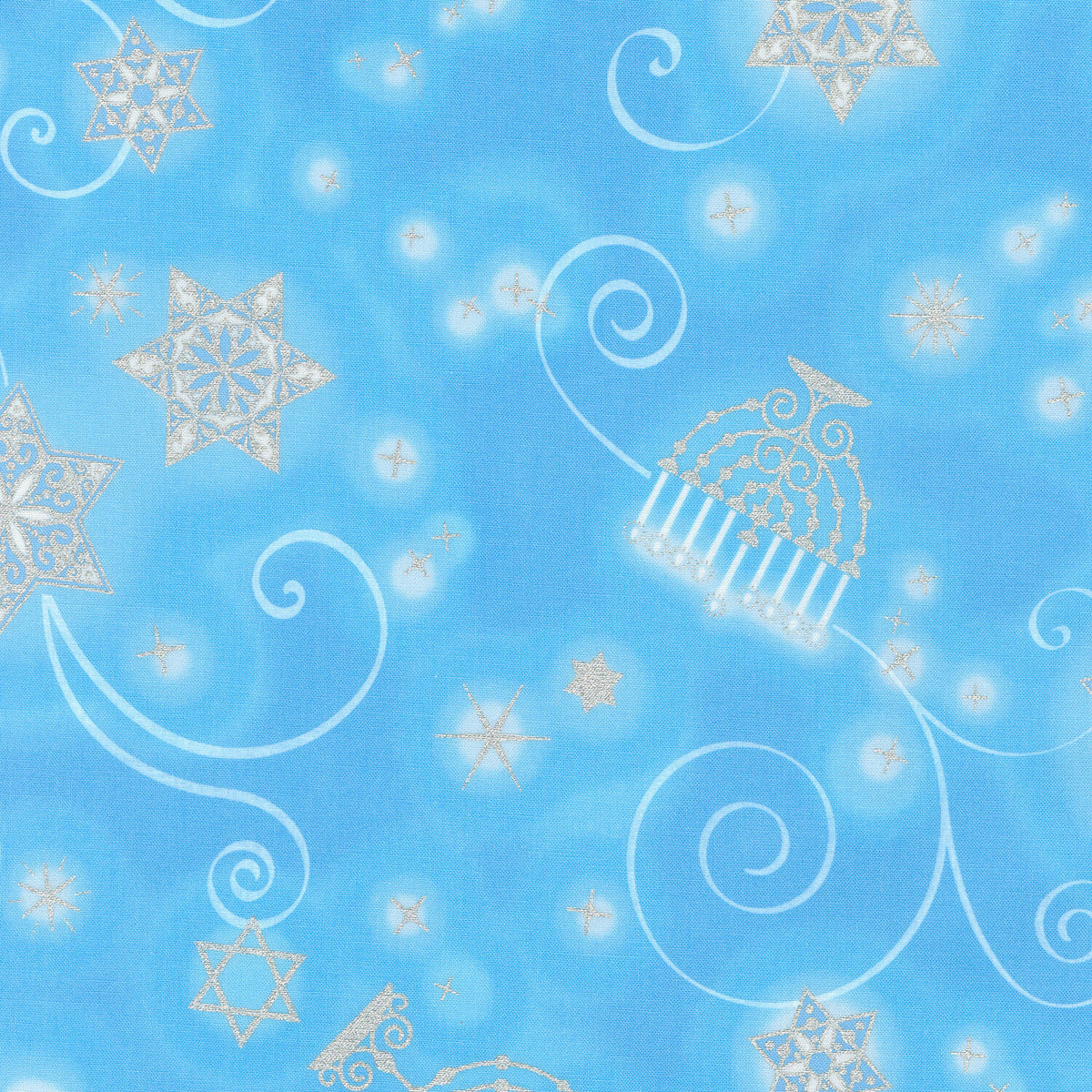 Stars Of Light - Menorah Light Blue Yardage