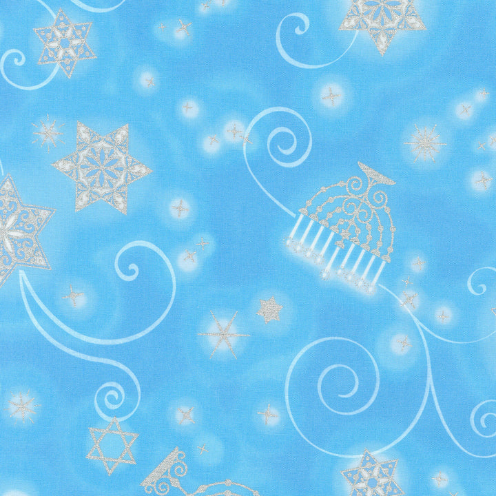 Stars Of Light - Menorah Light Blue Yardage