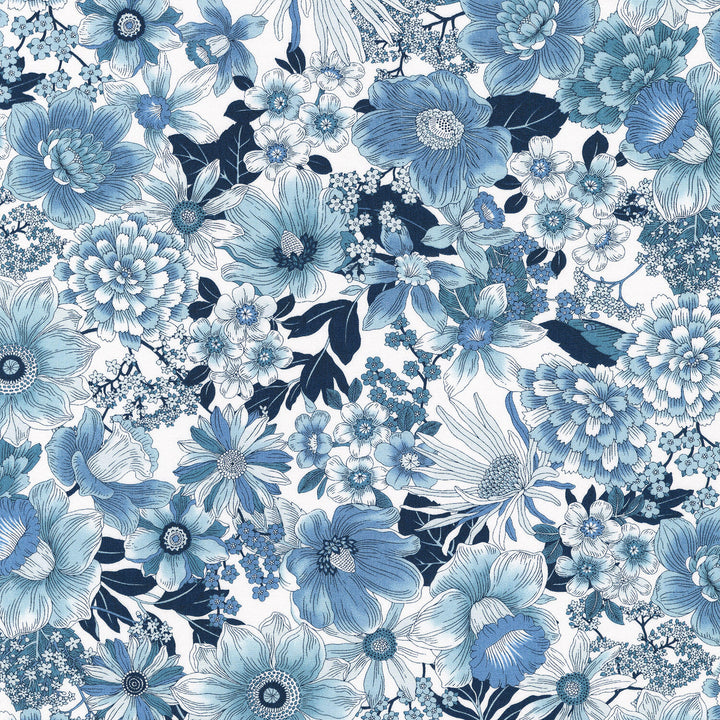 Vintage Petals & Paisleys - Florals Blue Yardage