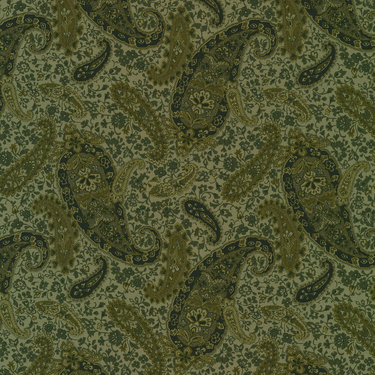 Vintage Petals & Paisleys - Large Paisley Gray Yardage