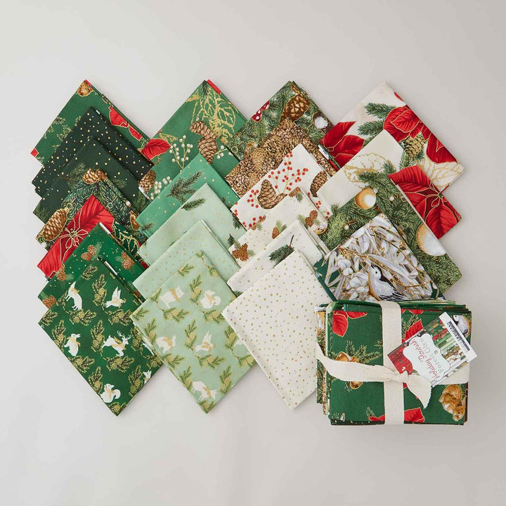 Holiday Flourish - Forest Glen Evergreen Colorstory Metallic Fat Quarter Bundle