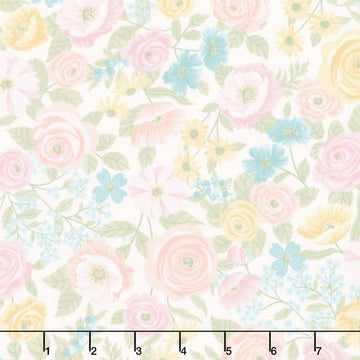 Layla - Multi Floral Warm White Yardage