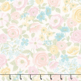 Layla - Multi Floral Warm White Yardage