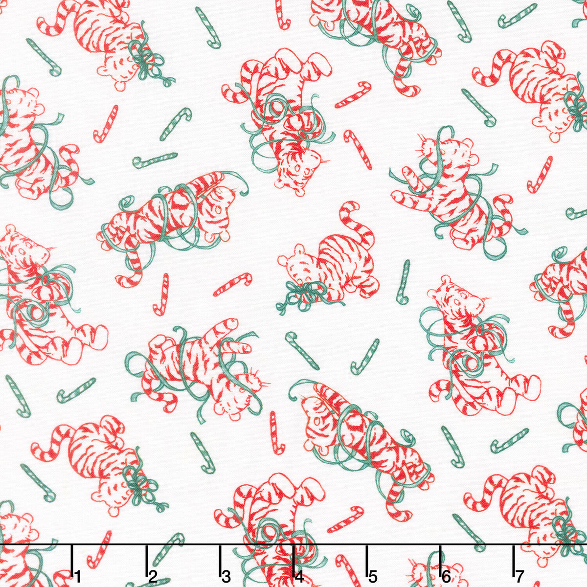 Christmas at Pooh Corner - Peppermint Tigers White Red Yardage