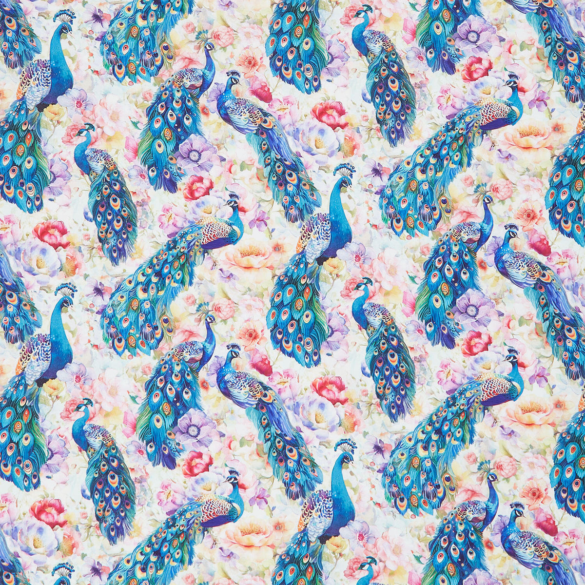 Wild Beauty - Peacock On Floral Multi Yardage