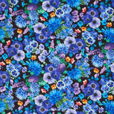 Meadow Bloom - Wildflower Bouquet Packed Black Digitally Printed Yardage