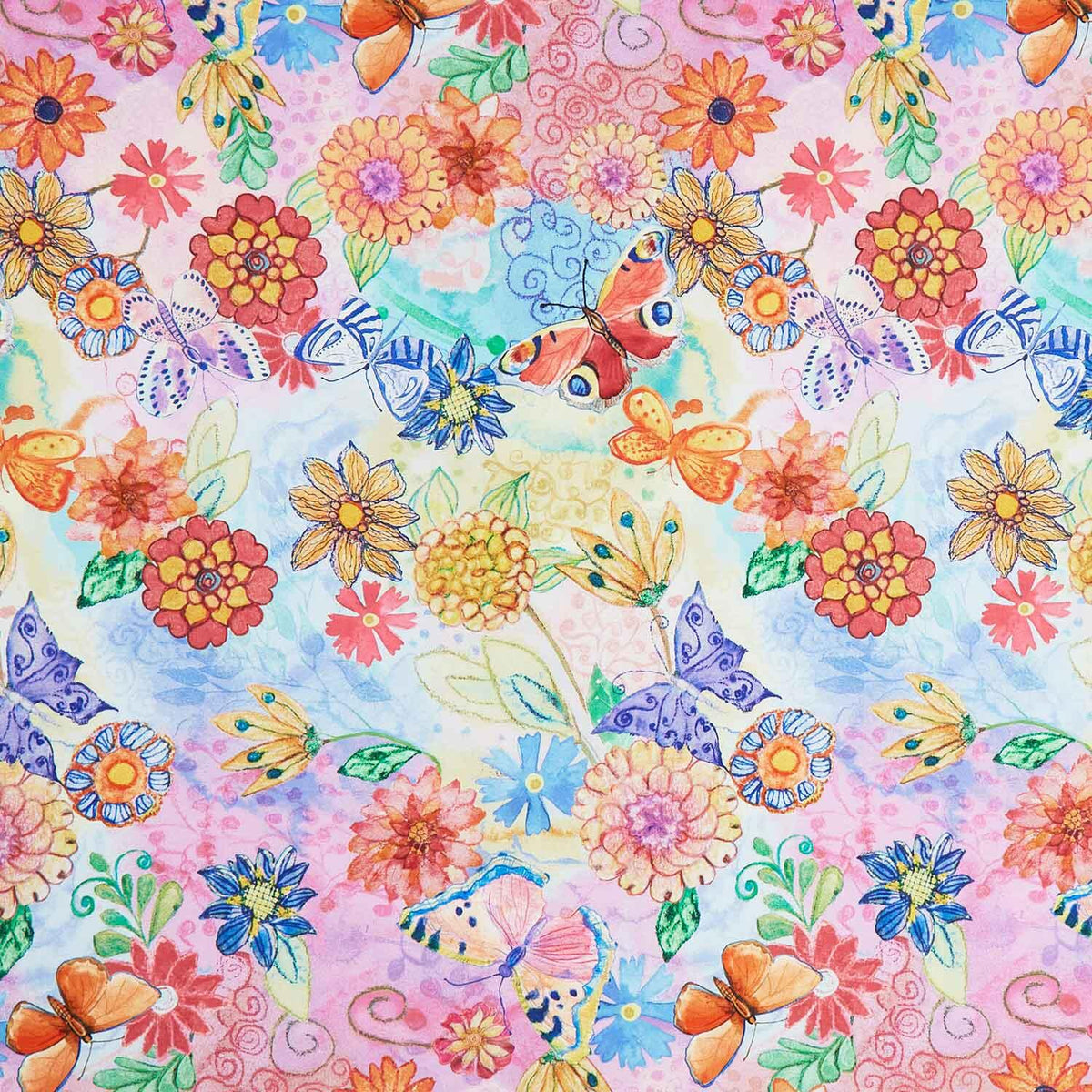 Love Spell - Watercolor Butterfly Floral Multi Digitally Printed Yardage