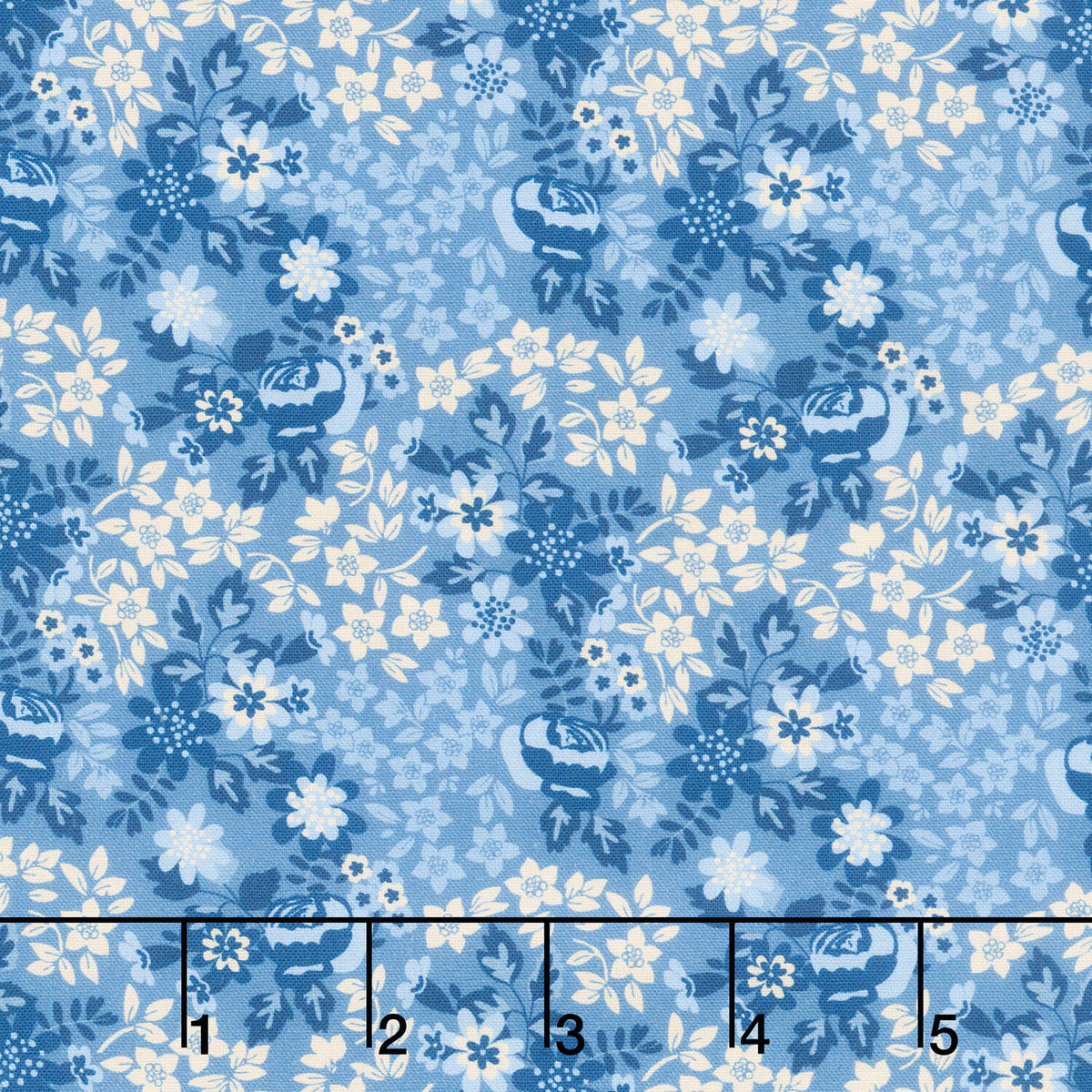 Stripes and Stars - Rose Floral Blue Tonal Yardage