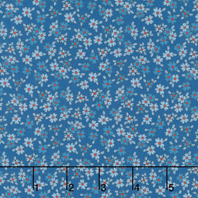Stripes and Stars - Small Floral Blue Yardage
