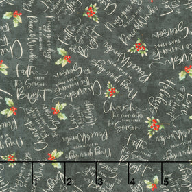 Poinsettia Radiance - Word Toss Black Yardage