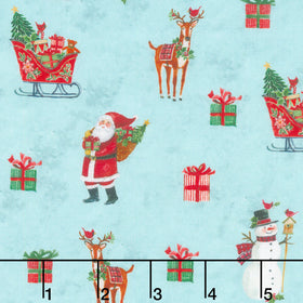 Snowy Greetings - Christmas Icons Blue Yardage