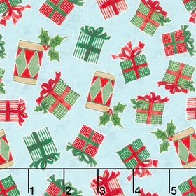 Snowy Greetings - Present Toss Blue Yardage