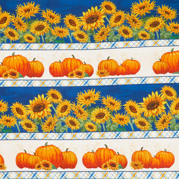 Harvest Delight - Pumpkin Repeating Stripe Multi Yardage