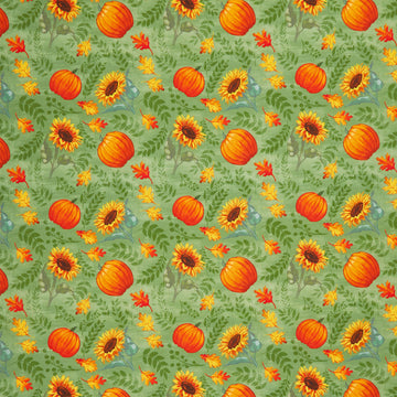 Harvest Delight - Sunflowers & Pumpkins Green Yardage