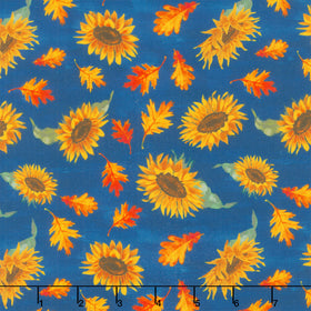 Harvest Delight - Sunflower Toss Navy Yardage