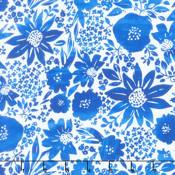 Indigo Lane - Large Floral White Yardage