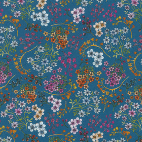 Growing in Color - Small Floral Denim Yardage