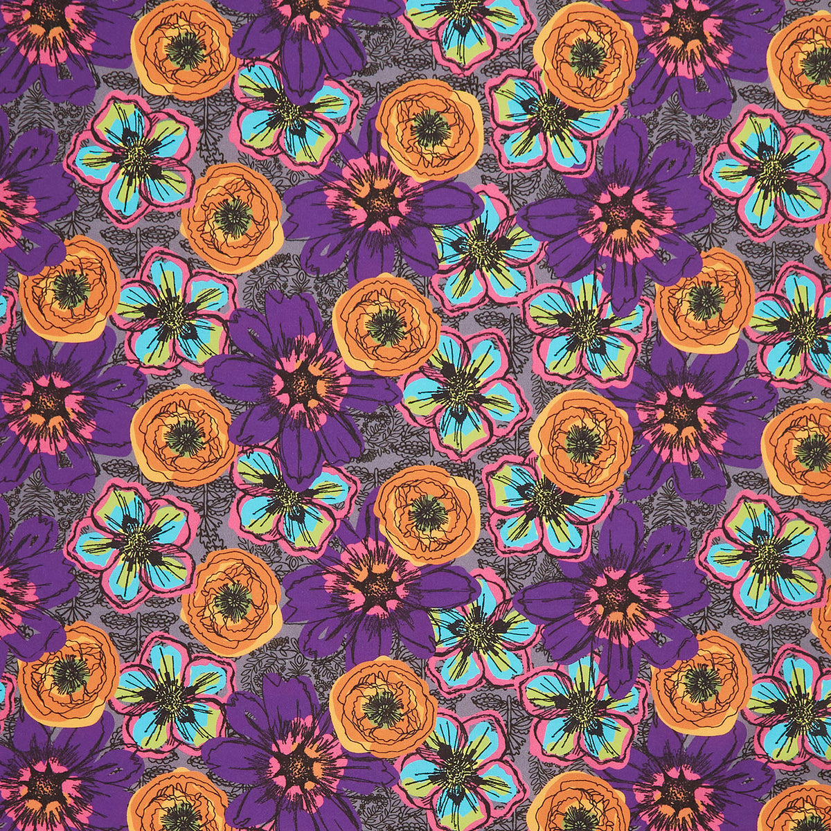 Winding Road - Flower Fields Charcoal Yardage