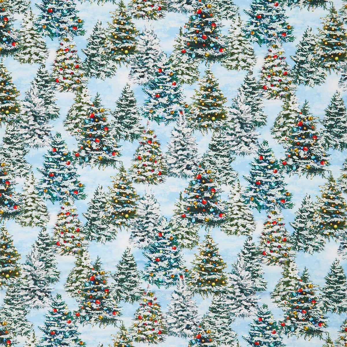 Winter Wonder - Christmas Tree Farm Icy Blue Puff Yardage