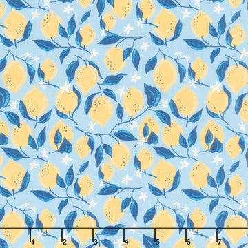 Villa Sol - Lemons Sea Blue Yardage