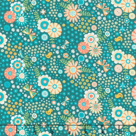 Welcome To Quilt Town - Packed Floral Teal Yardage