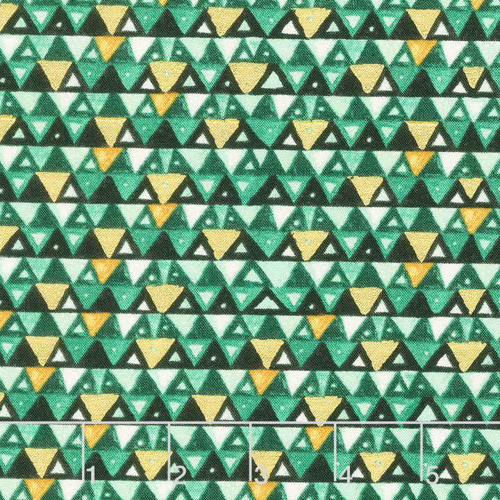 Gustav Klimt - Triangles Green Metallic Yardage Primary Image