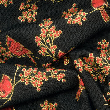 Holiday Charms - Birds Black Metallic Yardage Alternative View #1