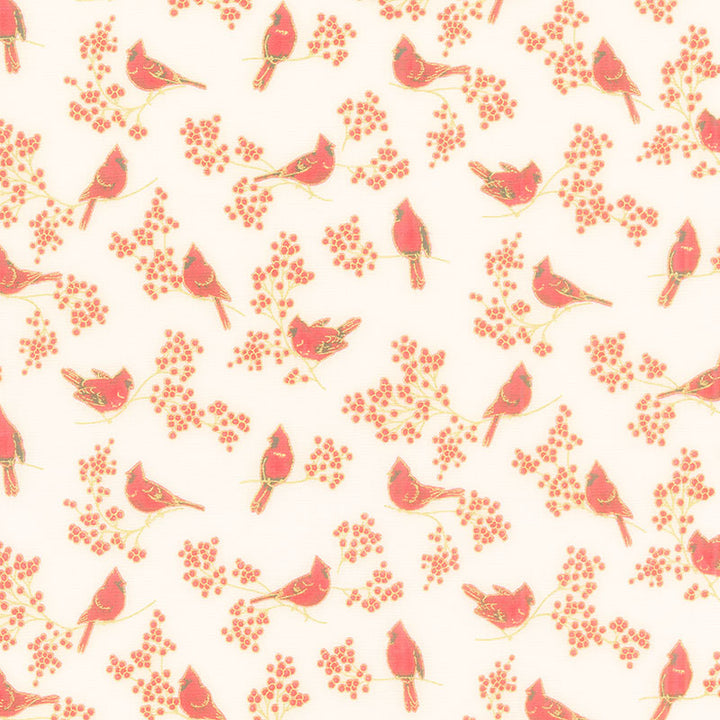 Holiday Charms - Birds Ivory Metallic Yardage Primary Image