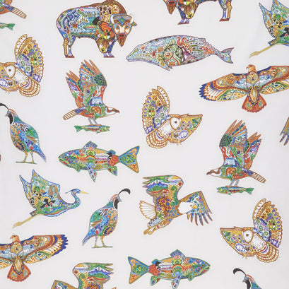 Animal Spirits - Animals Multi White Digitally Printed Yardage