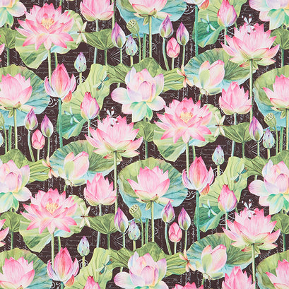 Water Lilies - Water Lily Black Multi Yardage