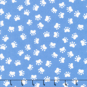 Kitty The Cat - Paw Prints Medium Blue Yardage Primary Image