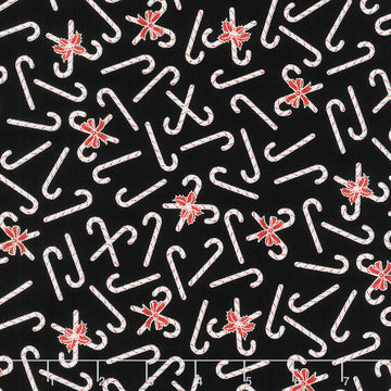 Holiday Charms - Candy Canes Onyx Metallic Yardage Primary Image