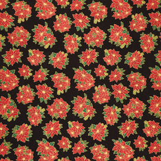 Holiday Charms - Poinsettia Black Metallic Yardage